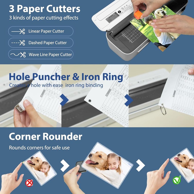 OidoZac Laminator Machine, 11 in 1 Laminating Never Jam Technology with 36 Laminating Sheets, 9 Inch Thermal Laminator A4 Laminating Machine Hot & Cold with Paper Trimmer for Home Office School - Image 5